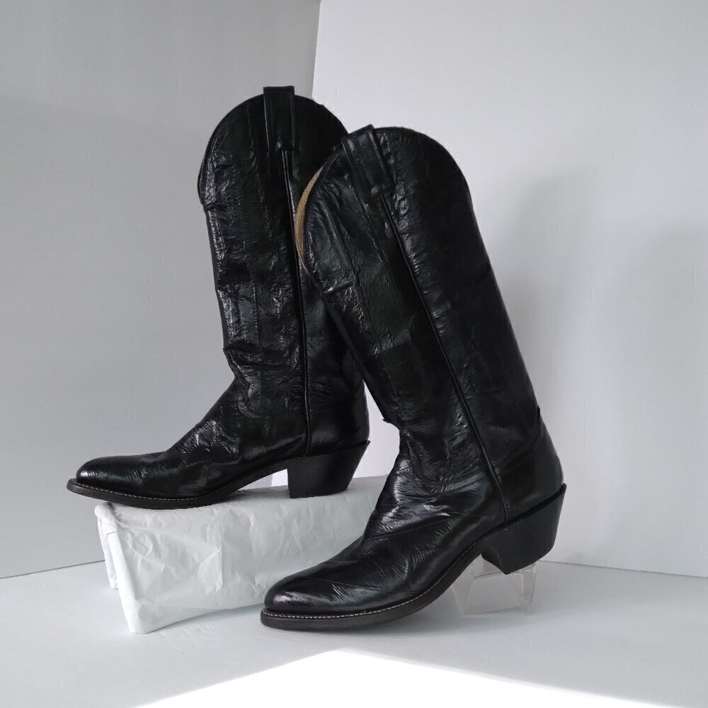 Justin Women's Vintage 1970's  Black Eel Skin Cowboy Boots Made In U.S.A. Sz 7.5
